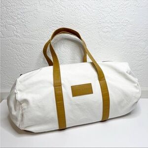 Cozy Earth White Canvas Duffle Bag with Tan Straps